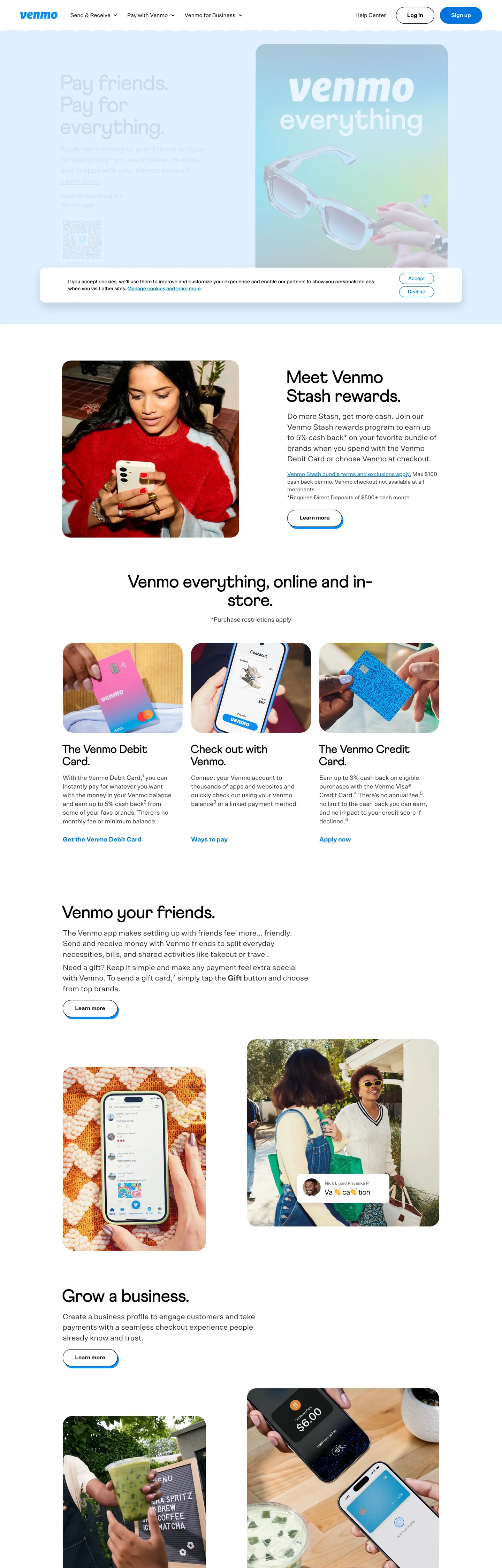 Screenshot of Venmo's website at venmo.com