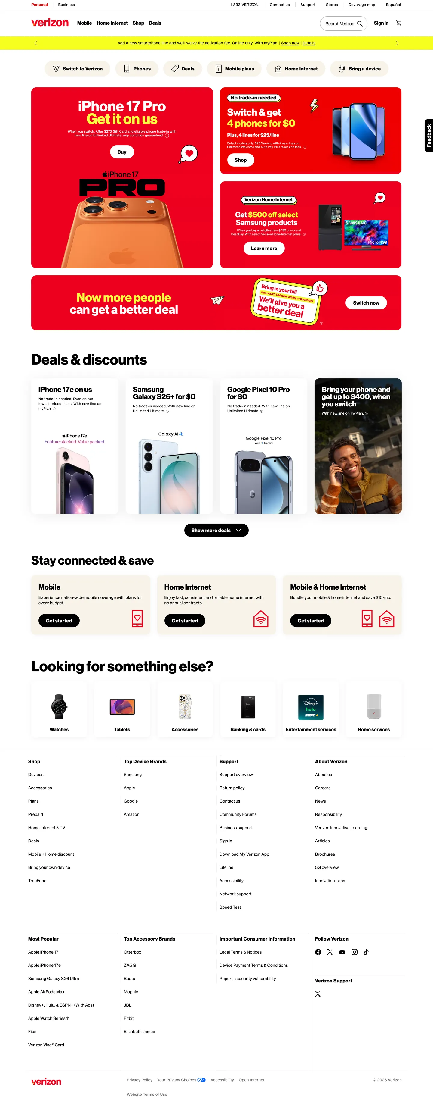 Screenshot of Verizon's website at verizon.com