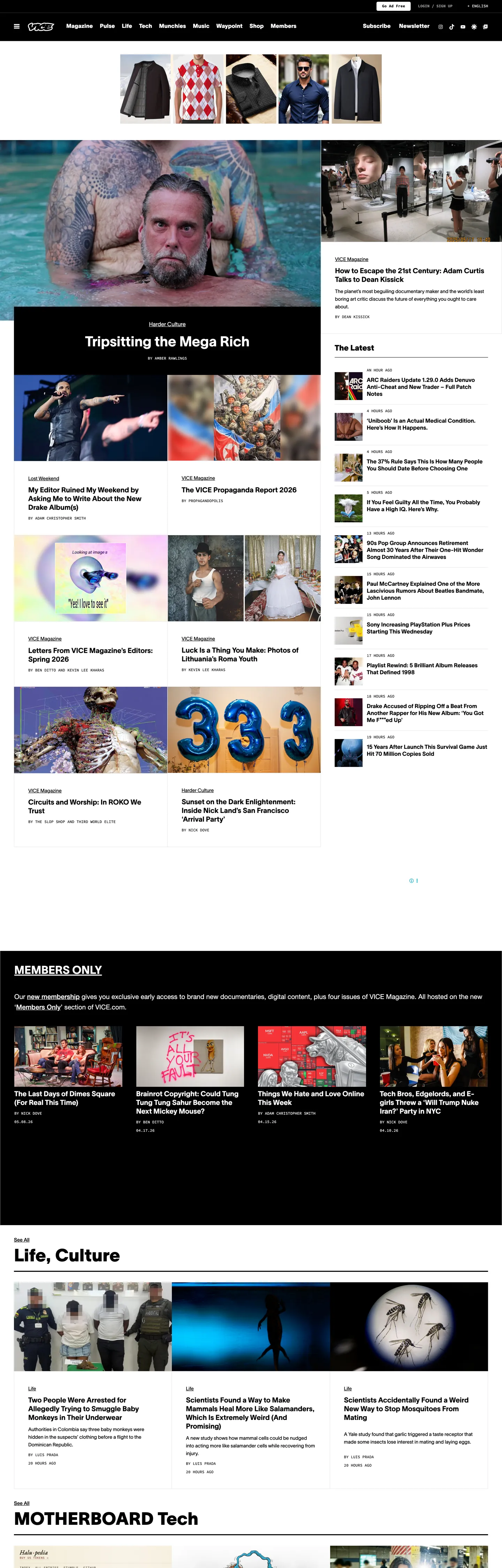 Screenshot of VICE's website at vice.com