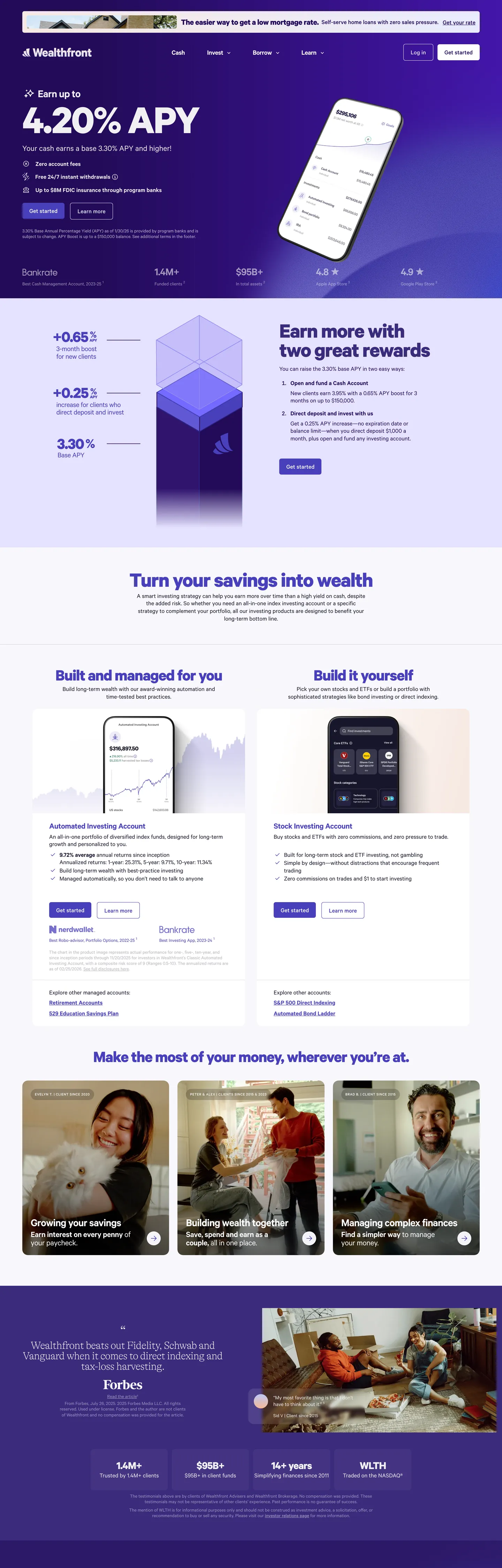 Screenshot of Wealthfront's website at wealthfront.com