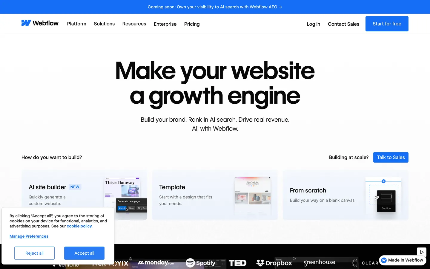 Screenshot of Webflow Inspired's website at webflow.com