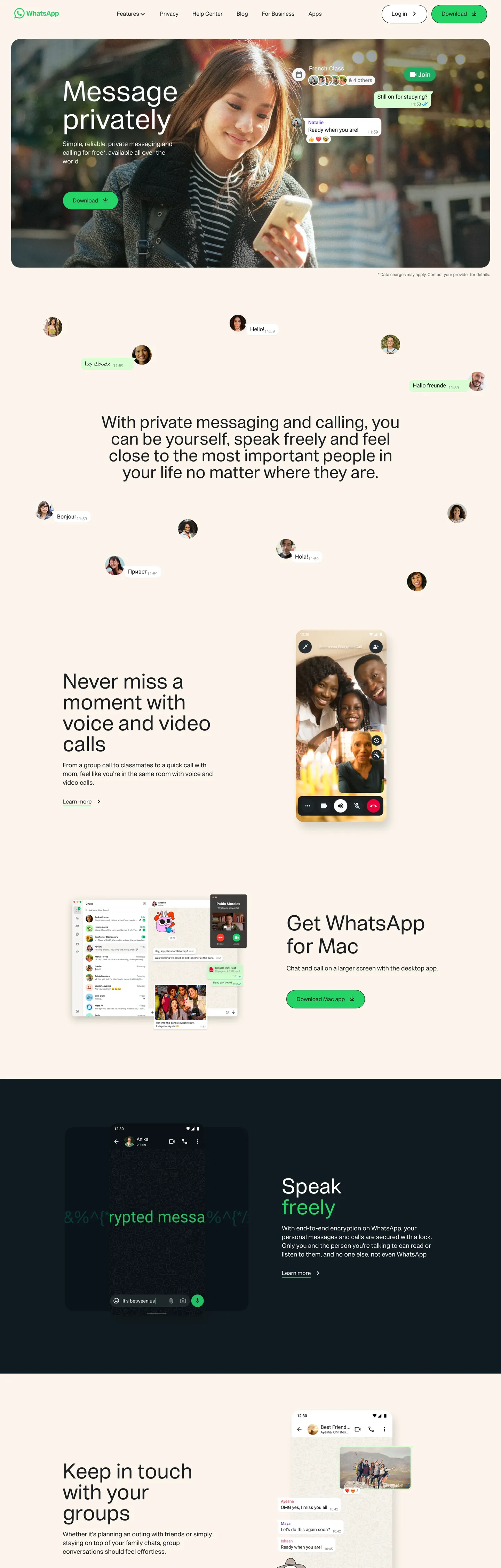 Screenshot of WhatsApp's website at whatsapp.com