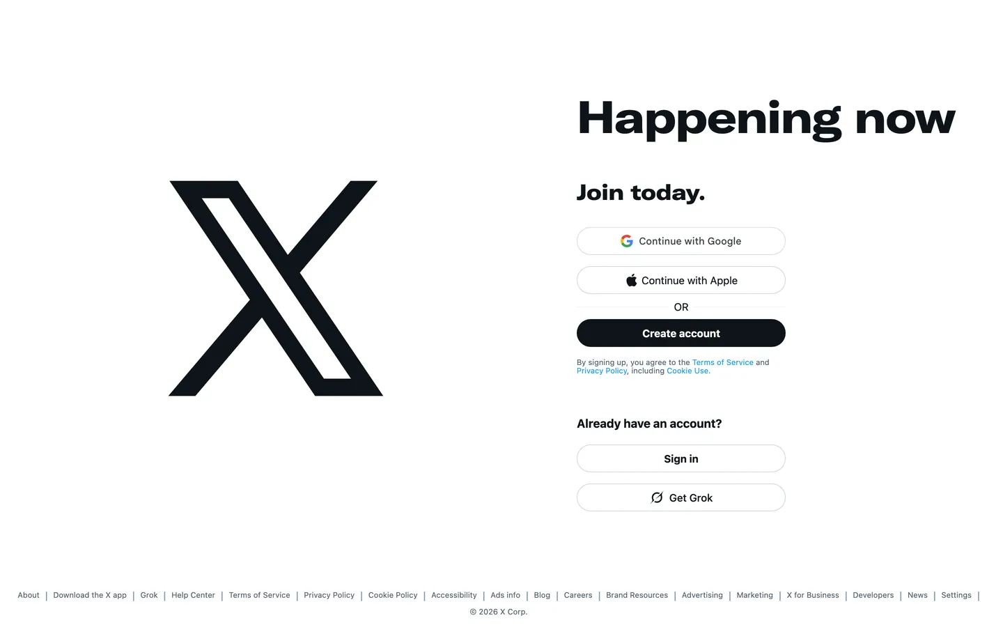 Screenshot of X's website at x.com