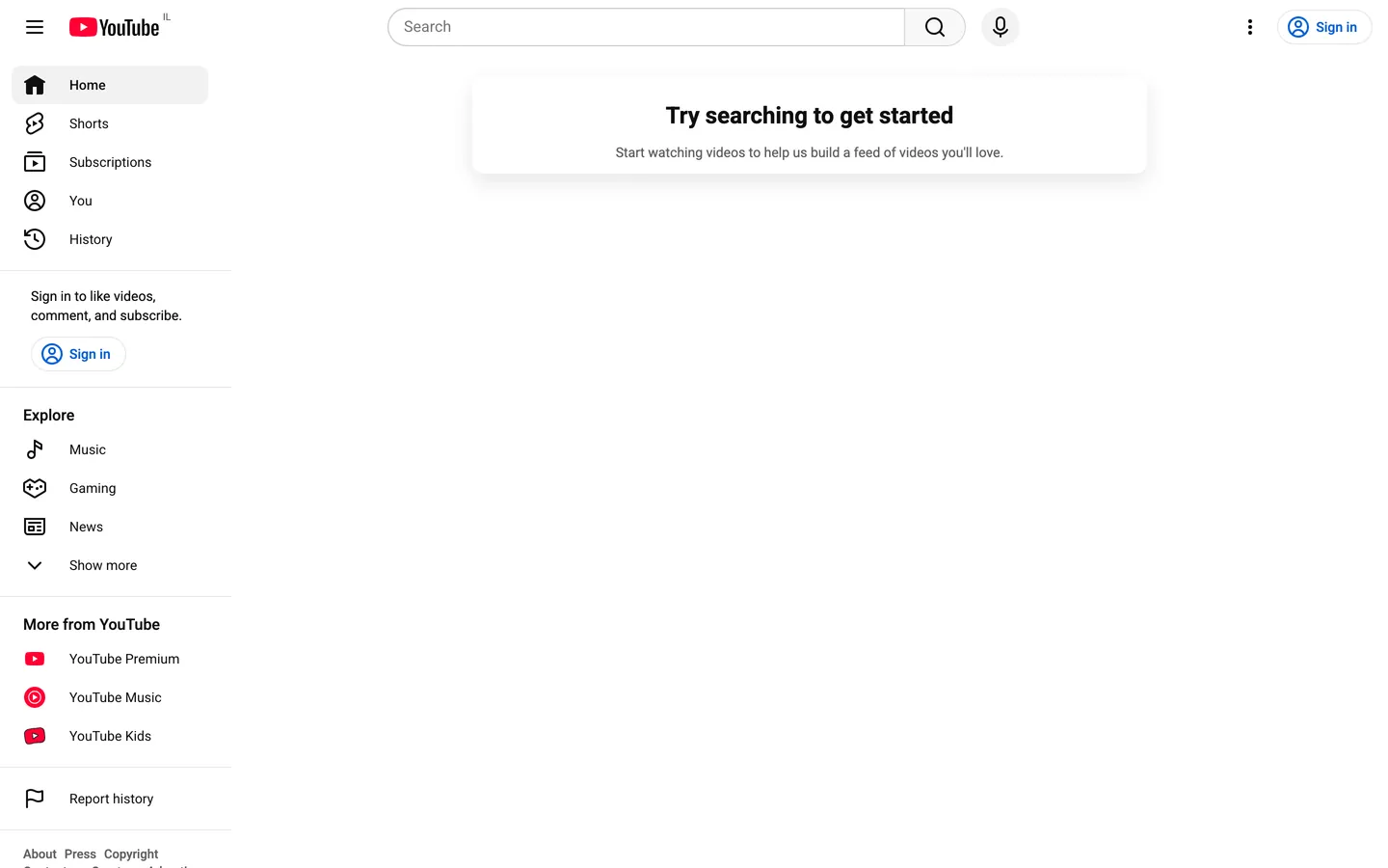 Screenshot of YouTube's website at youtube.com