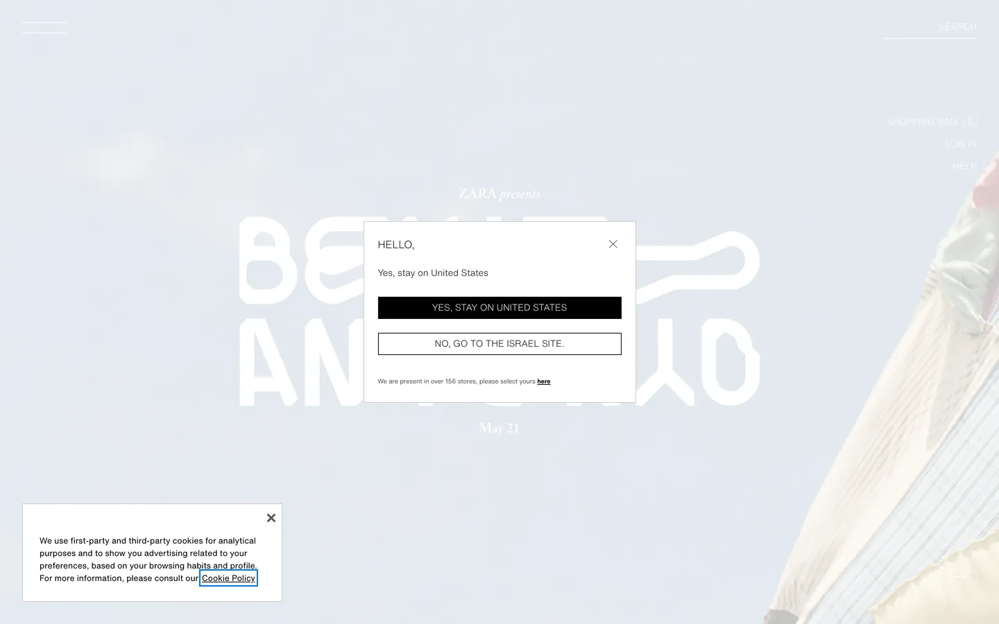 Screenshot of ZARA's website at zara.com