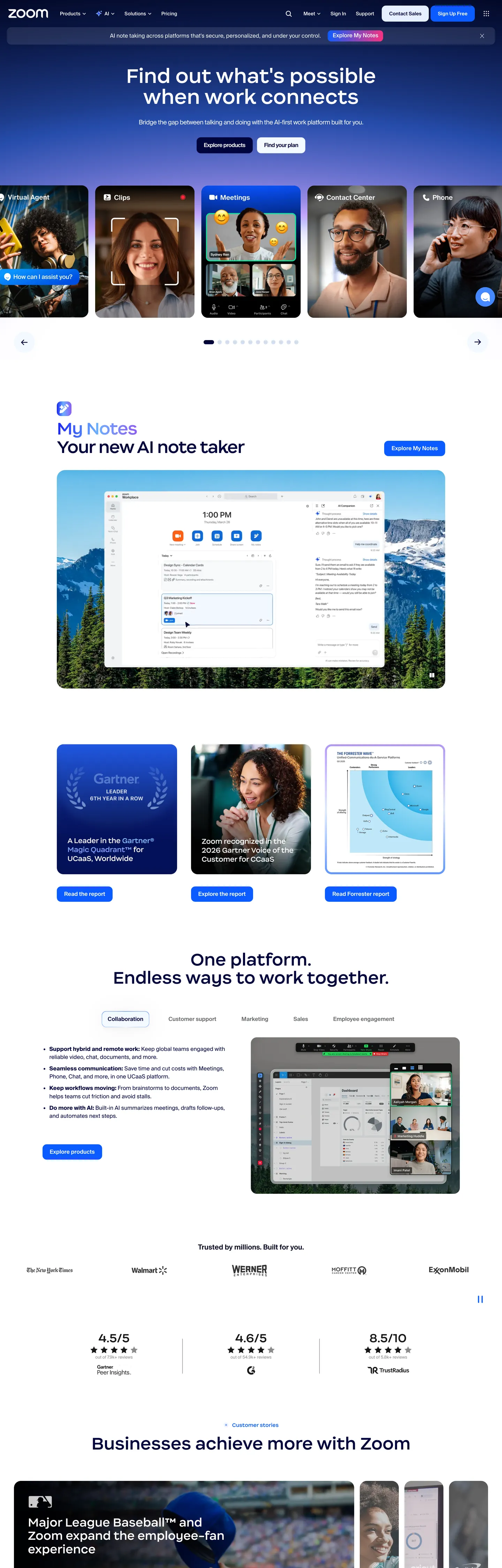Screenshot of Zoom's website at zoom.us