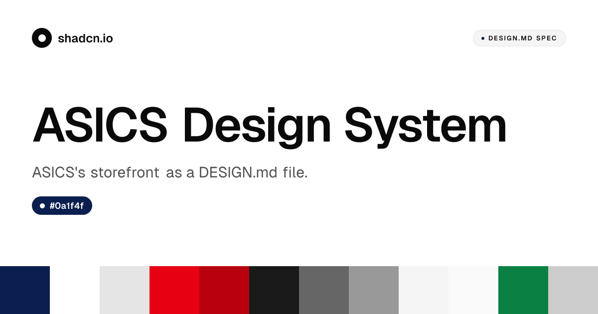ASICS Design System for React — navy ink, tiger red, grotesque sans, 17 ...
