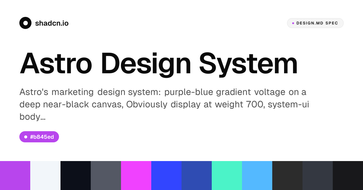 Astro Design System for React — purple gradient on near-black ...