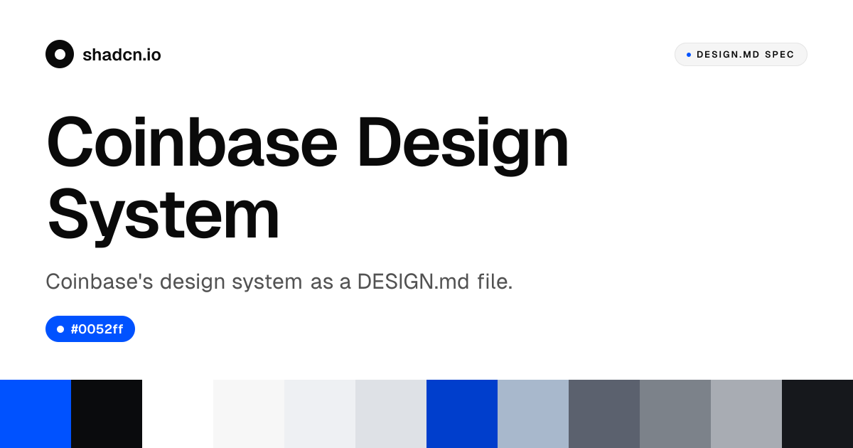 Coinbase's design system with 28 components, brand colors, and fonts for React and Next.js.