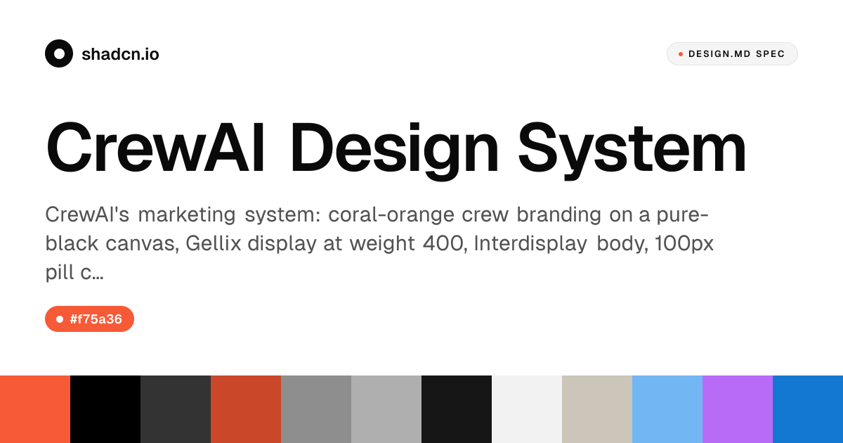 CrewAI Design System for React — coral orange on black, Gellix ...