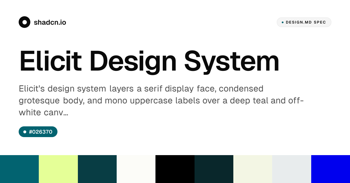 Elicit Design System for React — deep teal + chartreuse, Martina ...