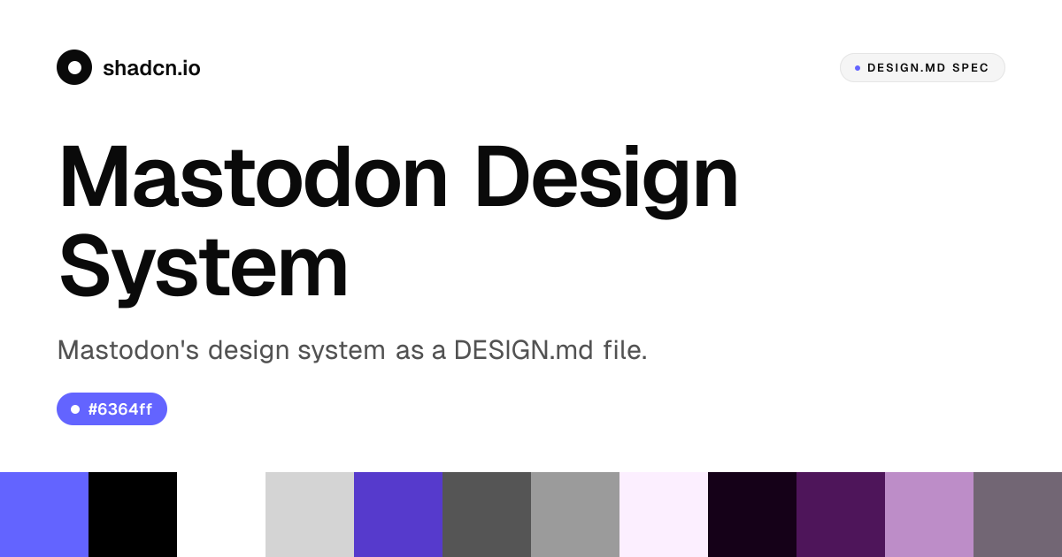 Mastodon Design System for React — Indigo #6364ff, Manrope, 19 components