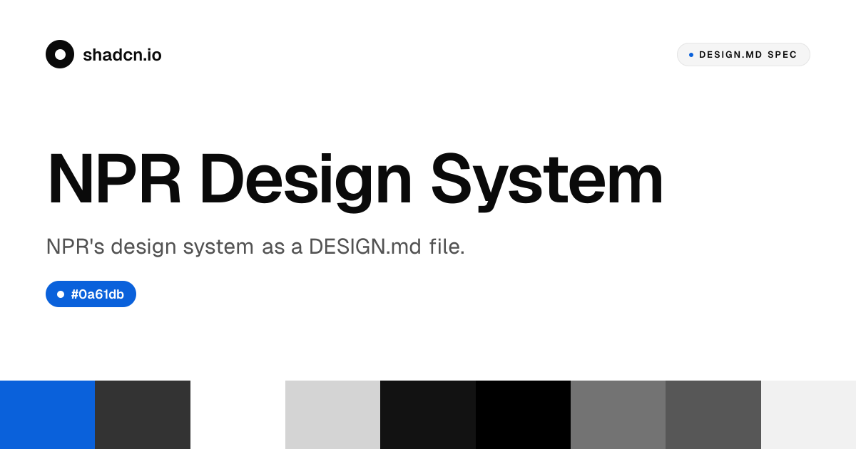 NPR Design System for React — cobalt blue on white, NPRSans, 18 components