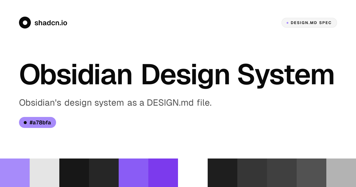 Obsidian Design System for React — Violet #a78bfa, system-ui, 19 components