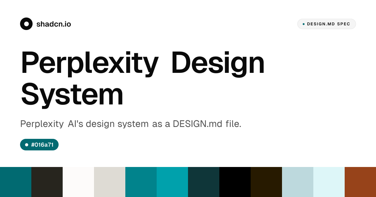 Perplexity Design System for React — pplxSans, teal #016a71, 20 components