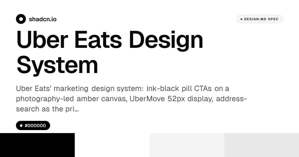 Uber Eats Design System for React — ink black on amber canvas, UberMove ...