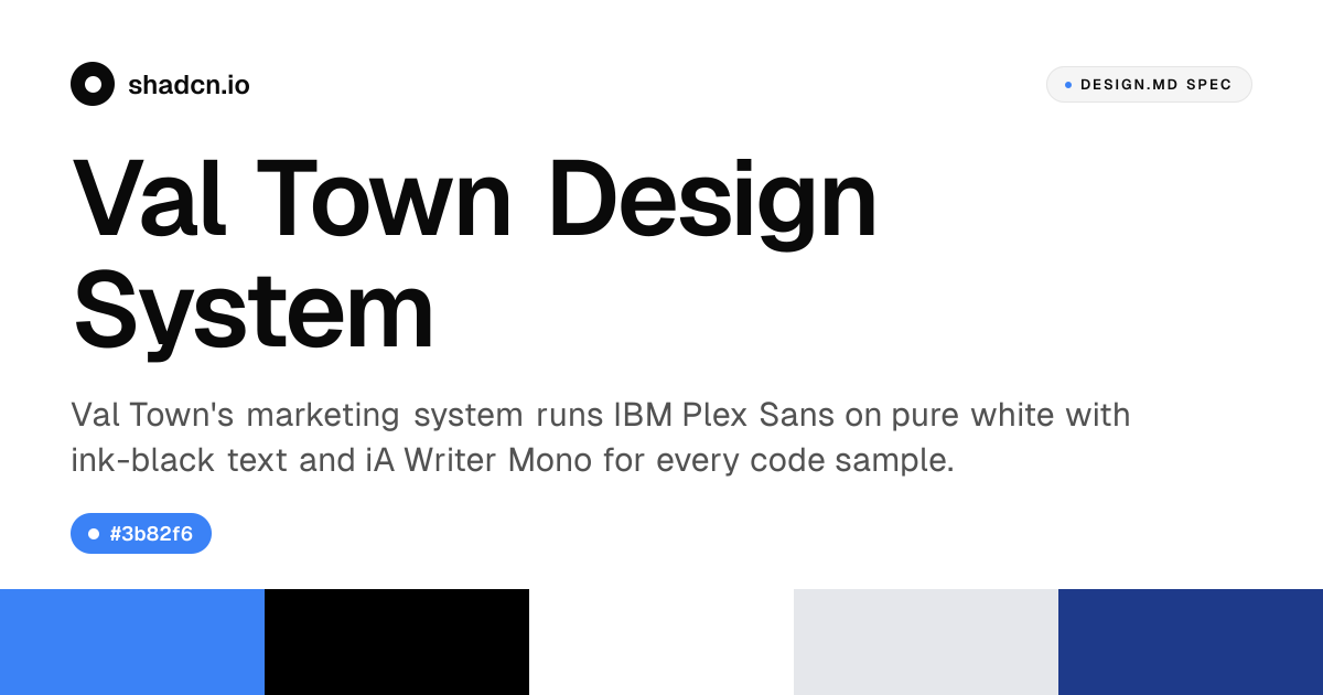 Val Town Design System for React — black on white, IBM Plex Sans, 14 ...