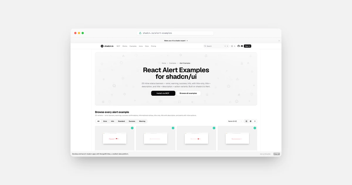 Alert Examples — 25+ React & shadcn/ui Alert Components