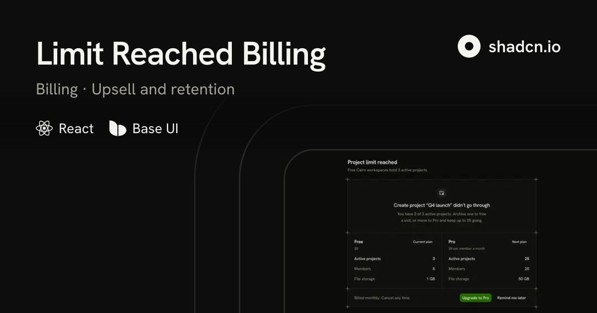 Limit Reached Billing Block for React