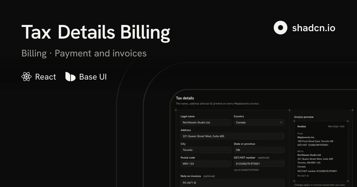Tax Details Billing Block for React