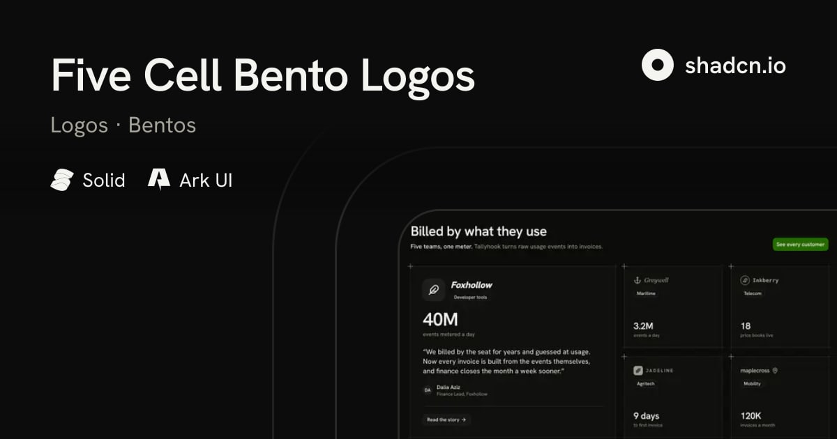 Figma Video Components Examples Five Cell Bento Logos Block for Solid
