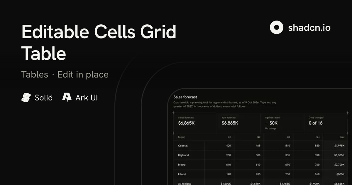 Editable Cells Grid Table Block for Solid