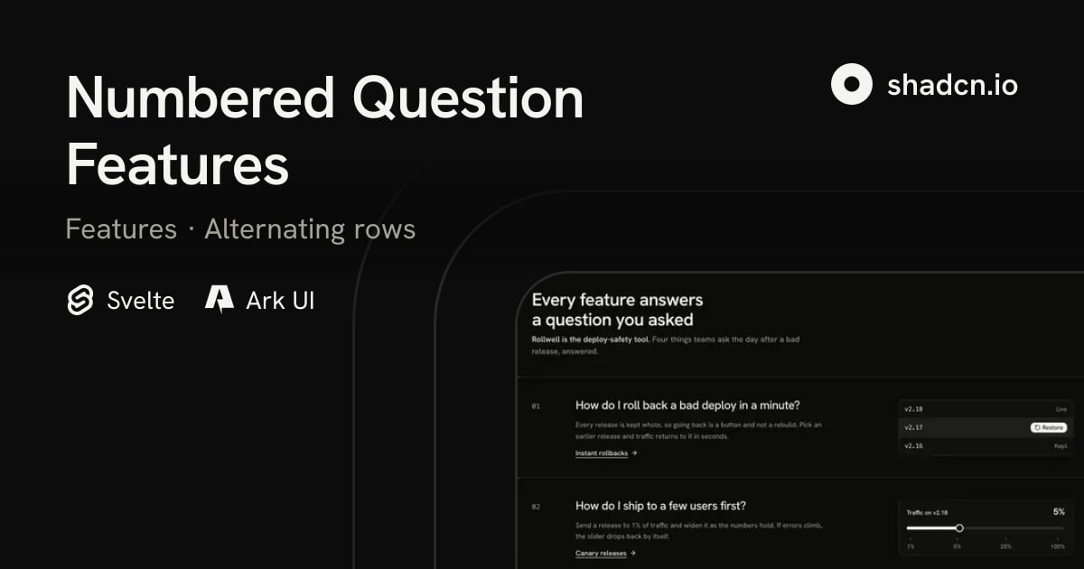 Figma Video Components Examples Numbered Question Features Block for Svelte