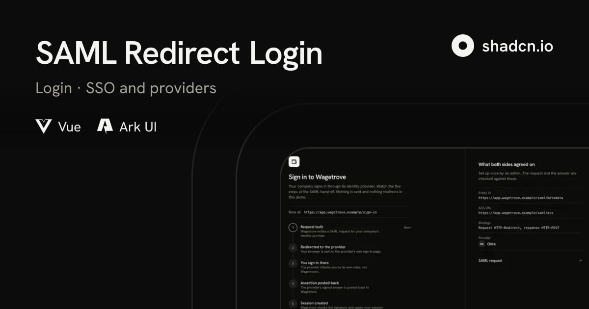 SAML Redirect Login Block for Vue