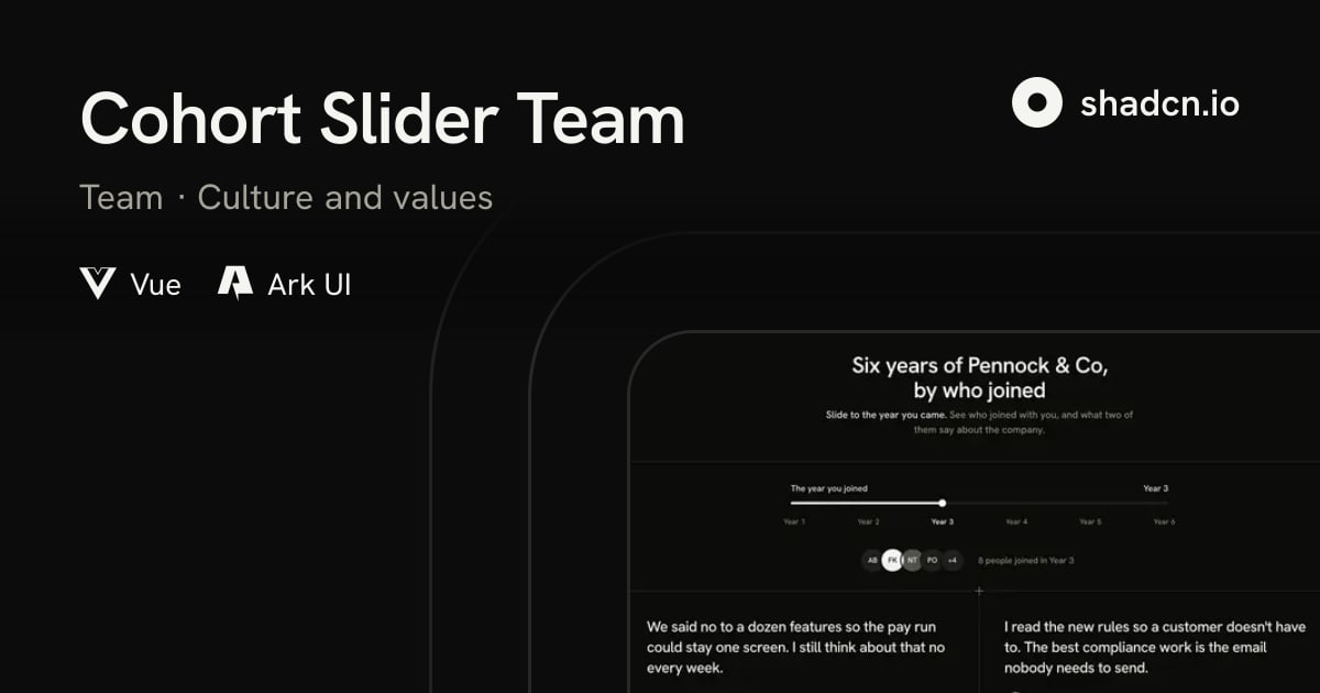 Cohort Slider Team Block for Vue