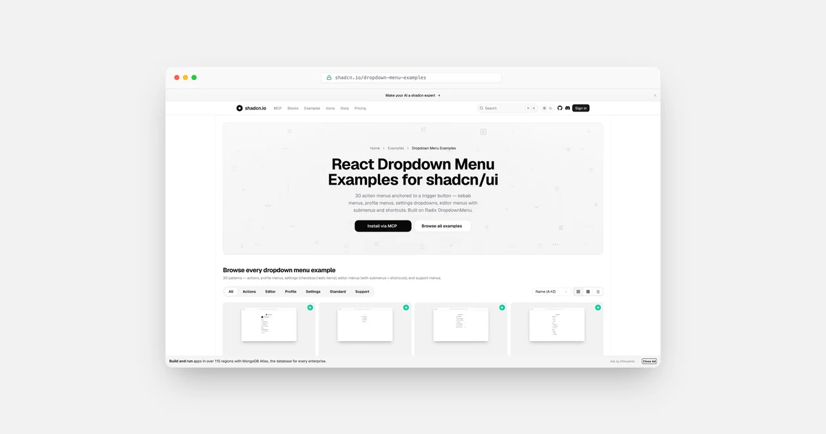 Dropdown Menu Examples — 30+ React & shadcn/ui Dropdown Menu Components