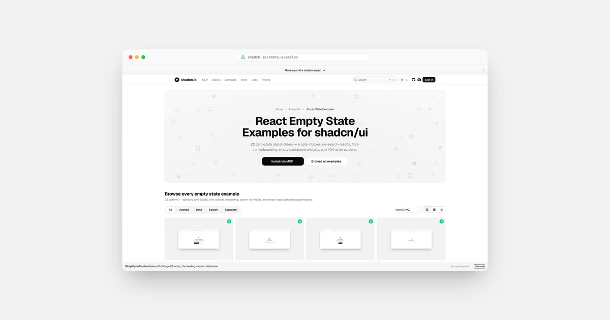 Empty State Examples — 22+ React & shadcn/ui Empty State Components