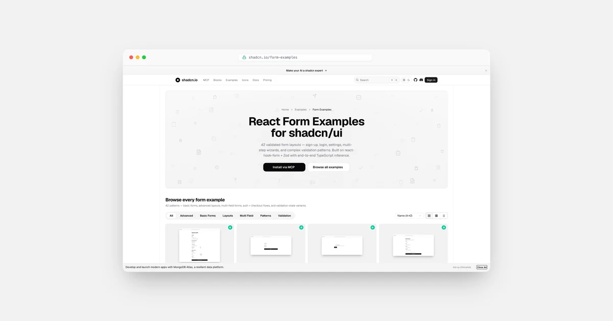 React Form Examples Form Examples — 42+ React & shadcn/ui Form Components