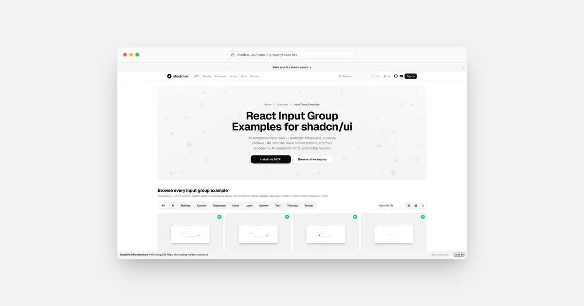 Input Group Examples — 39+ React & shadcn/ui Input Group Components