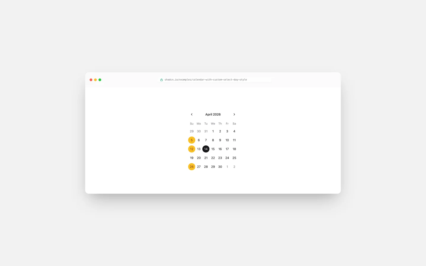 Advanced Calendar Calendar with Custom Select Day Style