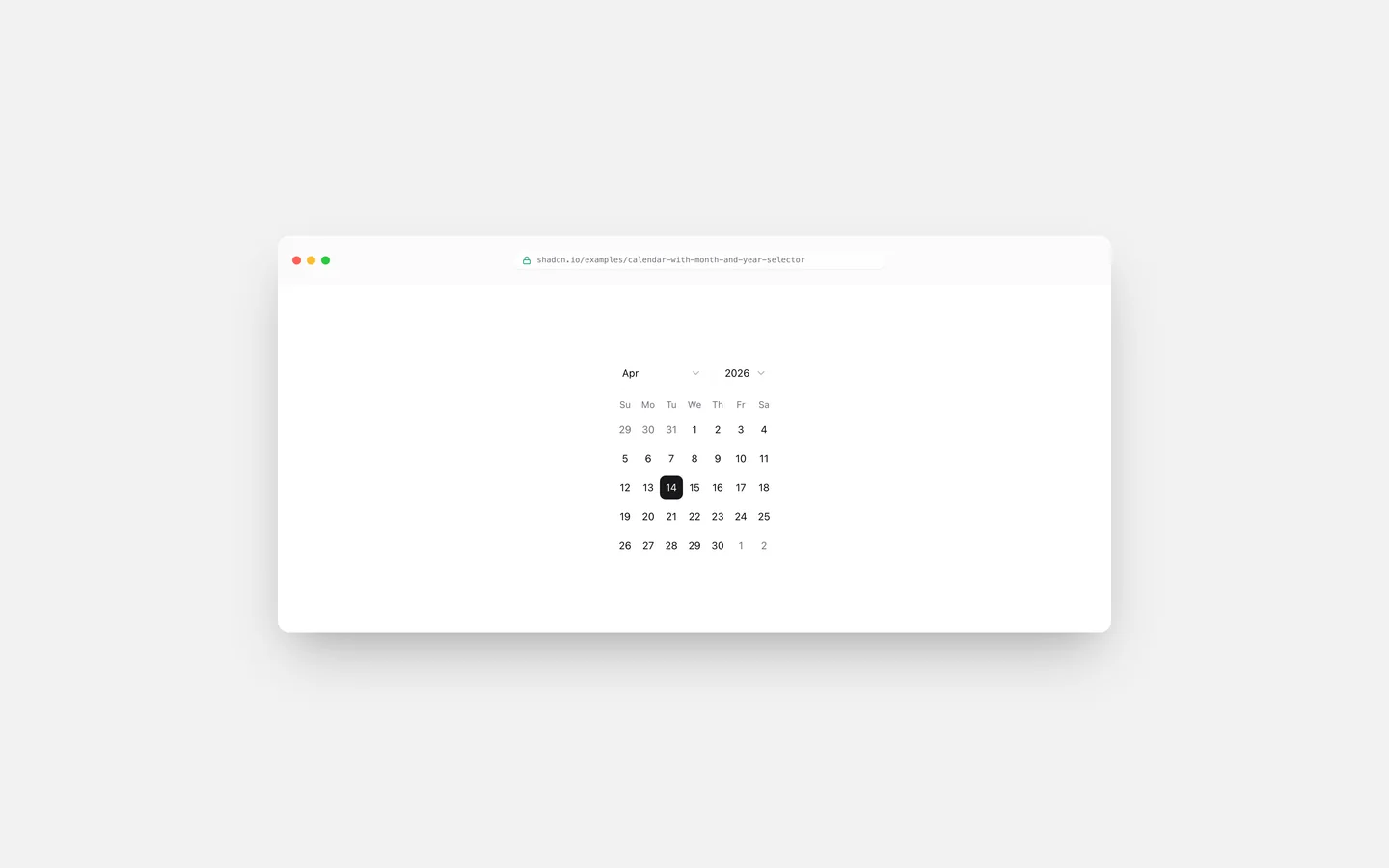 Calendar with Month and Year Selector