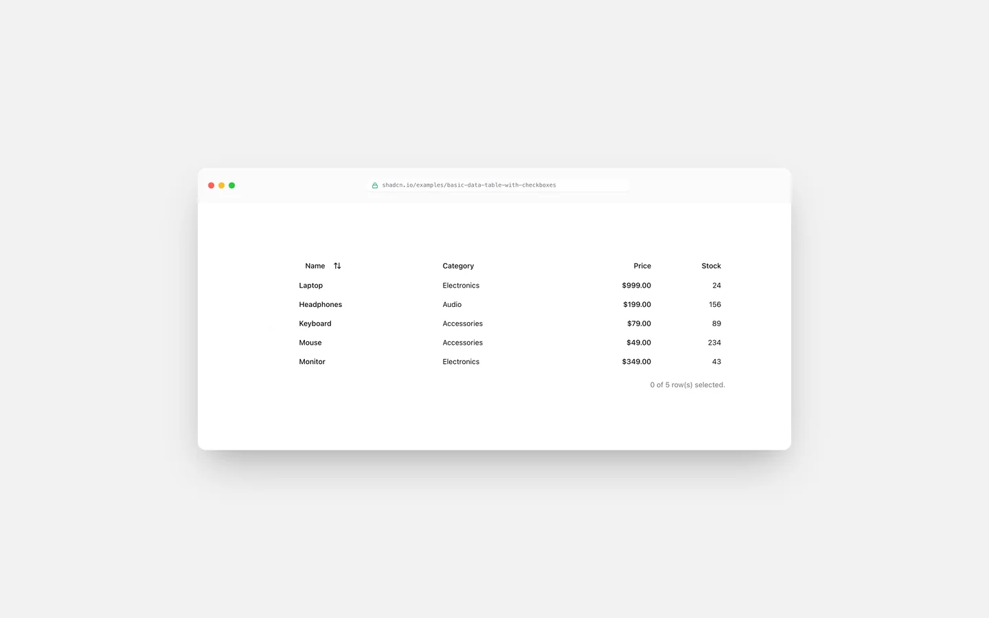 Basic Data Table with Checkboxes