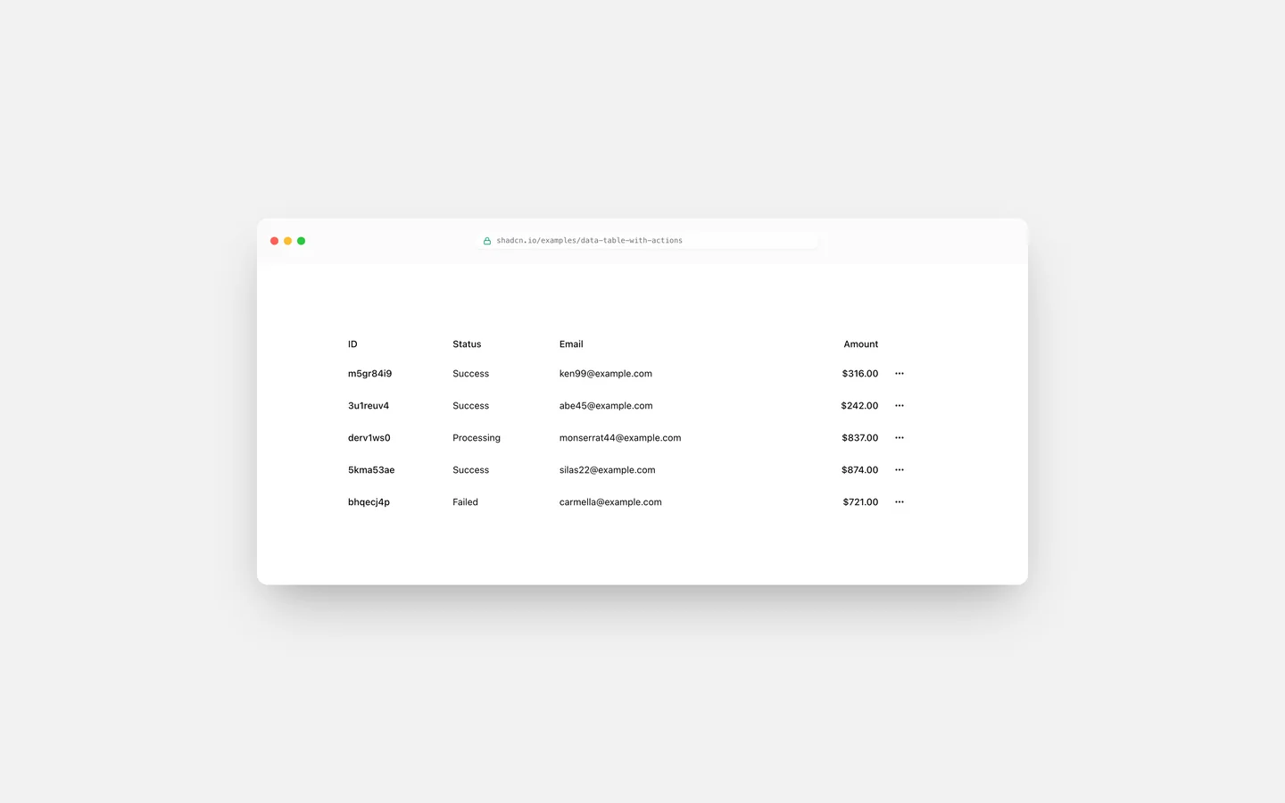 Data Table with Actions — Live Preview