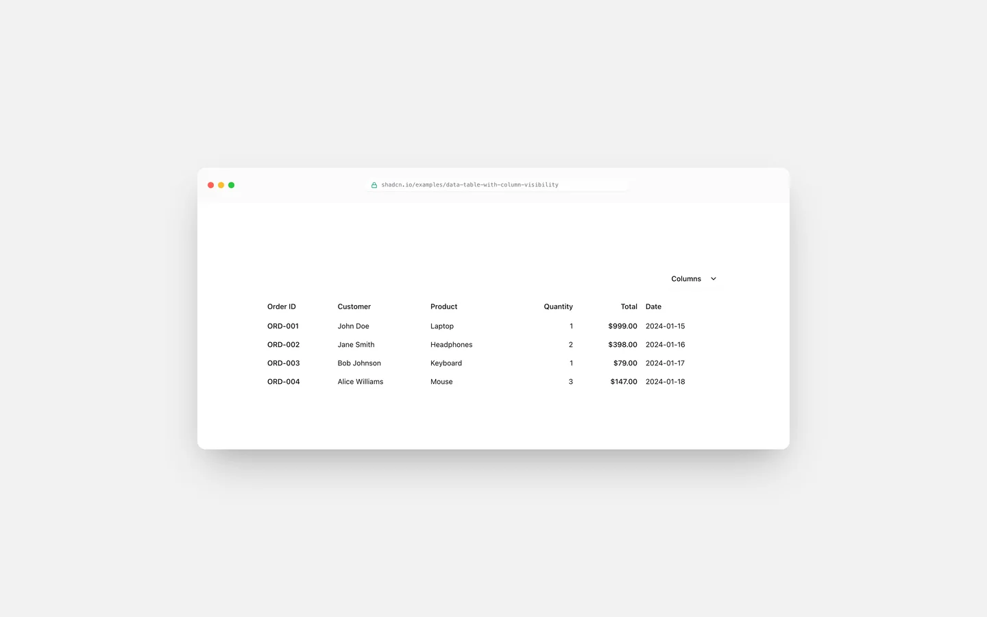 Data Table with Column Visibility