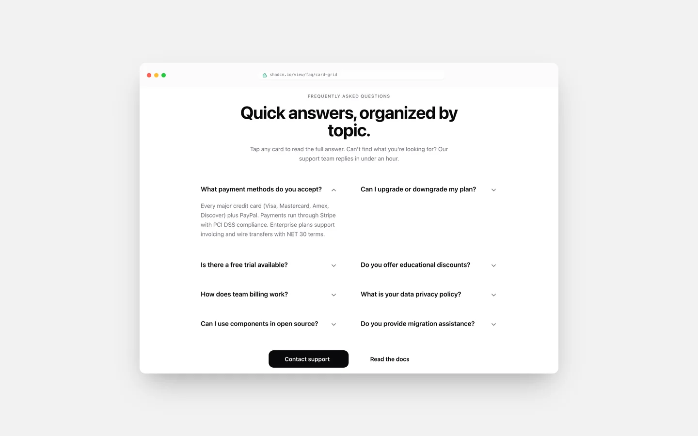 Cards Faq Layout React FAQ Card Grid Block