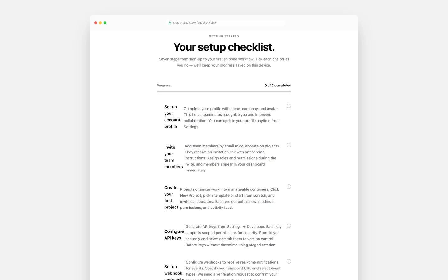 React FAQ Checklist Block