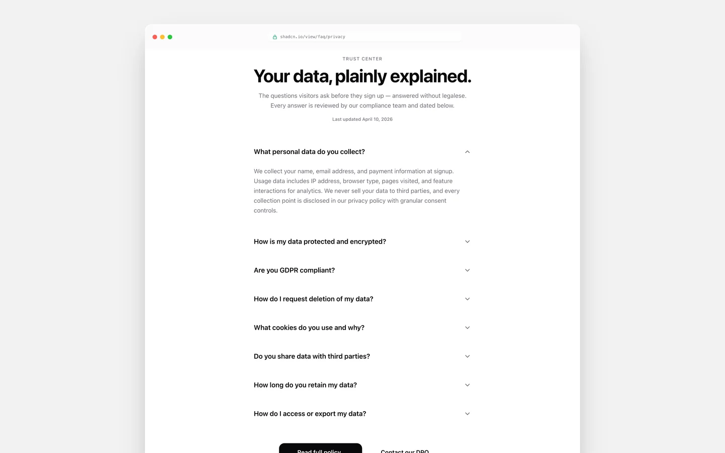Updated Faq React FAQ Last Updated Accordion Block — Live Preview