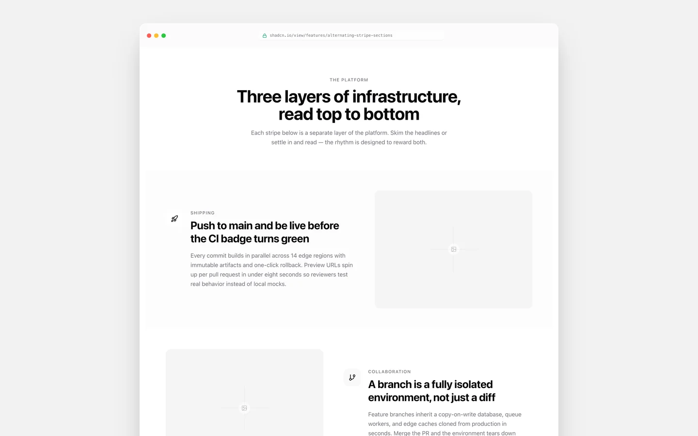 React Features Alternating Stripe Sections Block