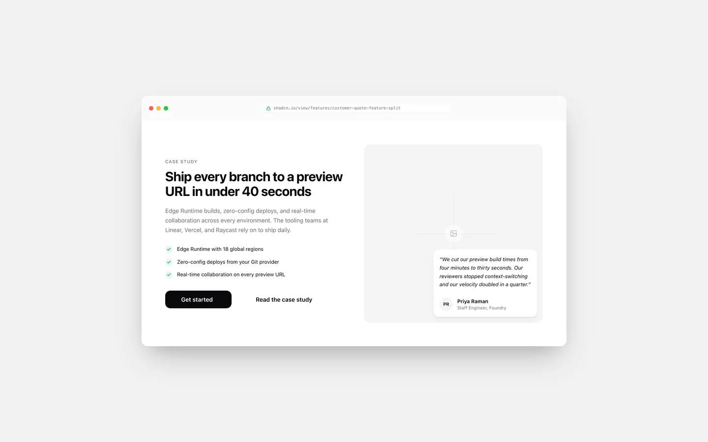 React Features Customer Quote Feature Split Block