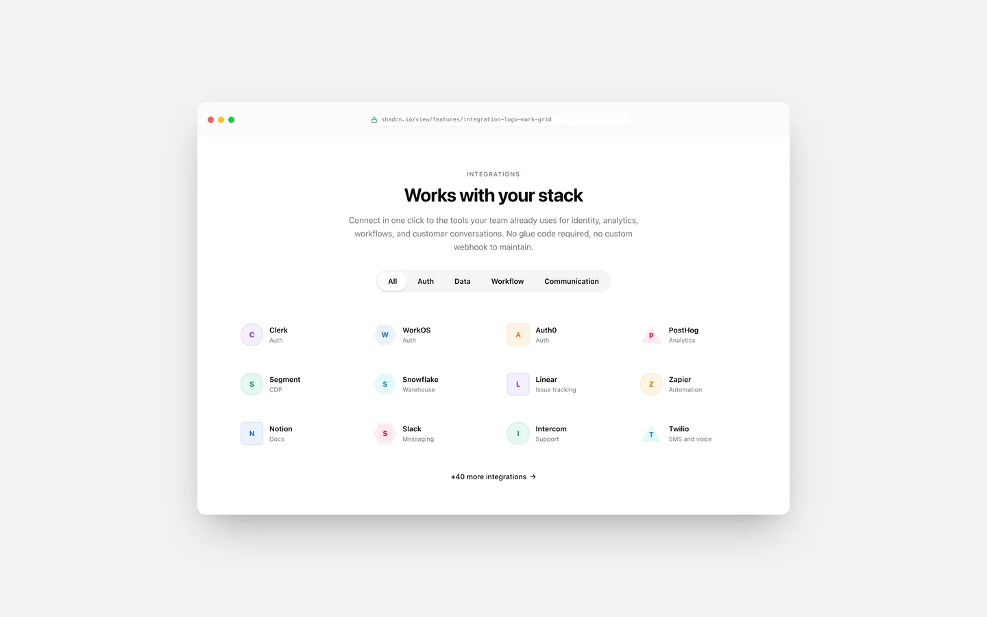 React Features Integration Logo Mark Grid Block