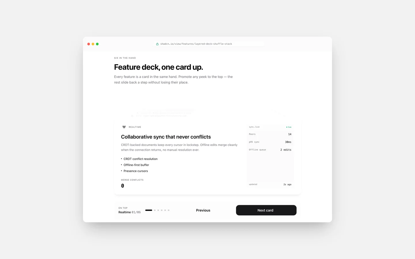 React Features Layered Deck Shuffle Stack Block — Live Preview