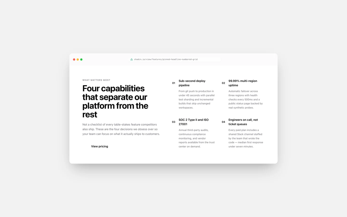 React Features Pinned Headline Numbered Grid Block