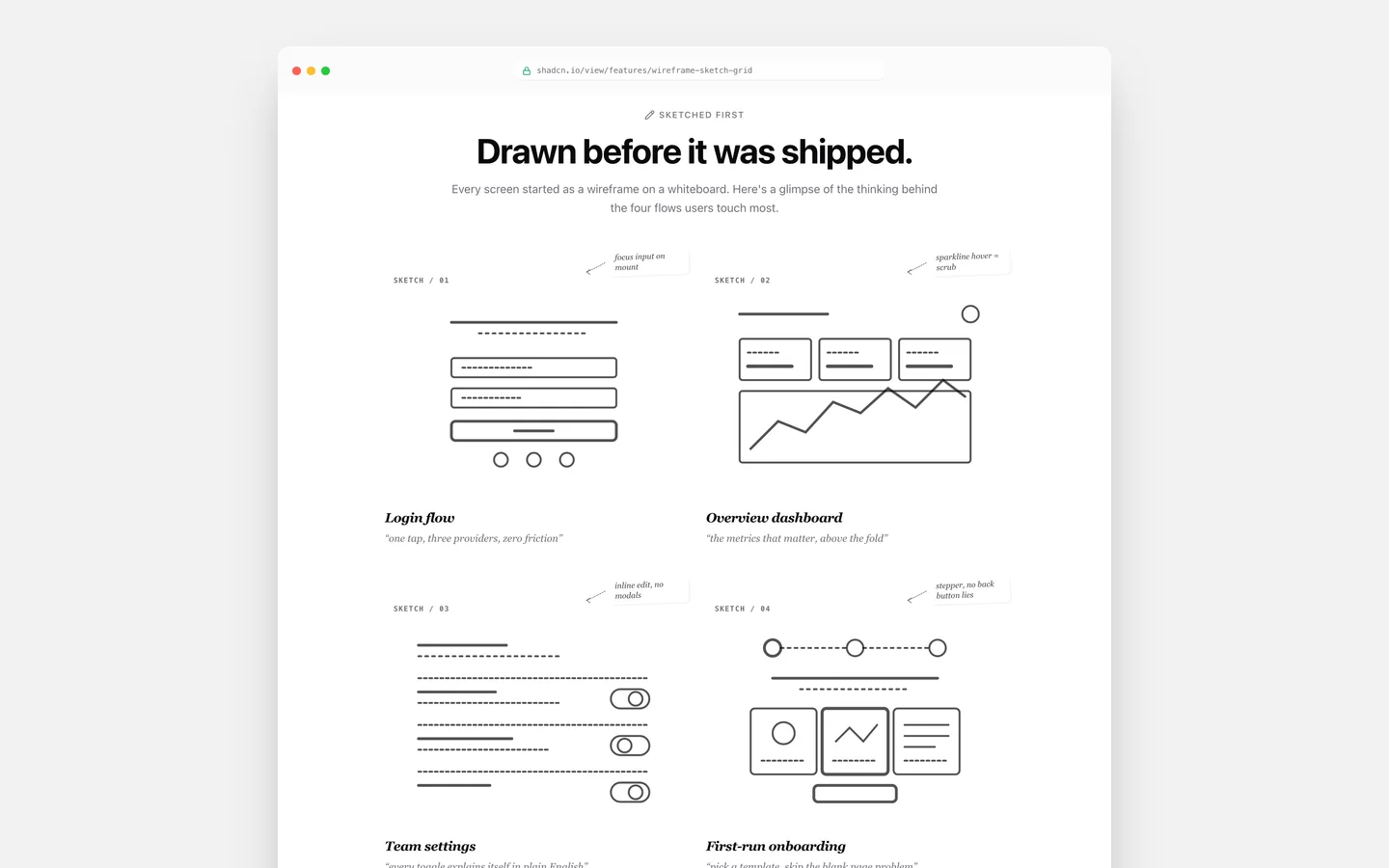 React Features Wireframe Sketch Grid Block — Live Preview