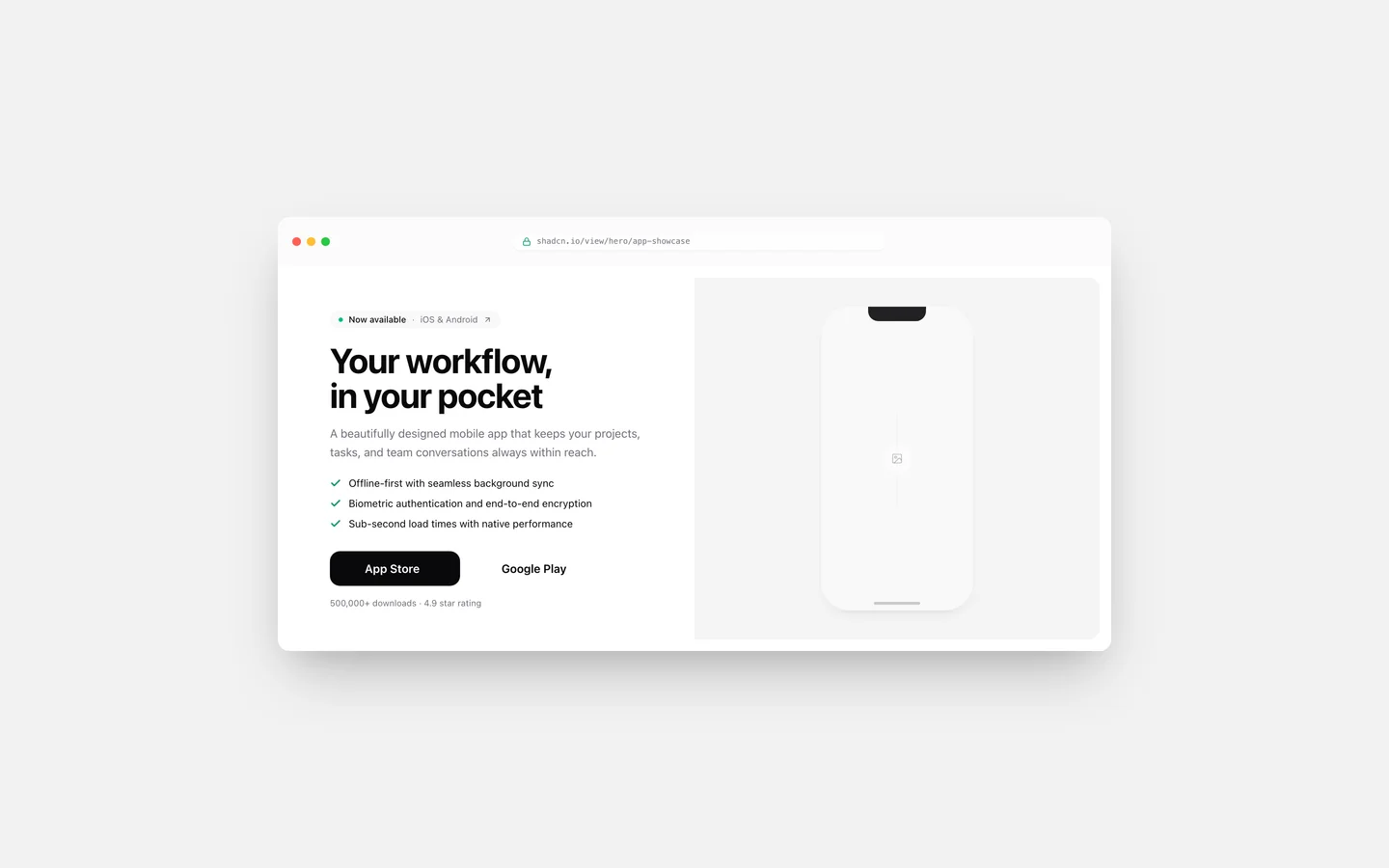 React Split Layout Phone Frame Download Hero Block