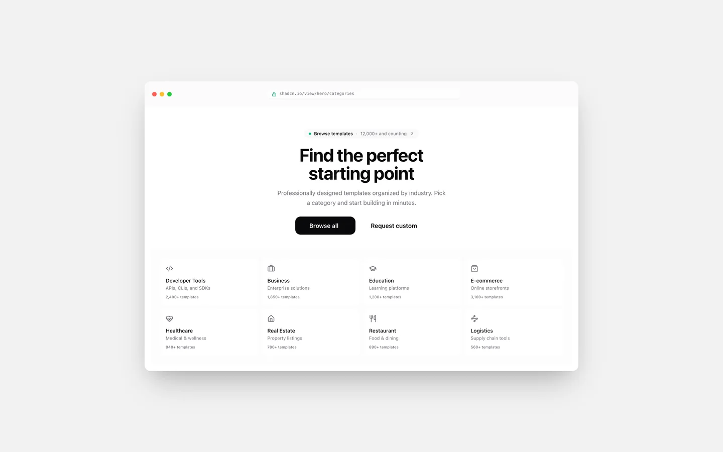 React Centered Category Grid Hero Block