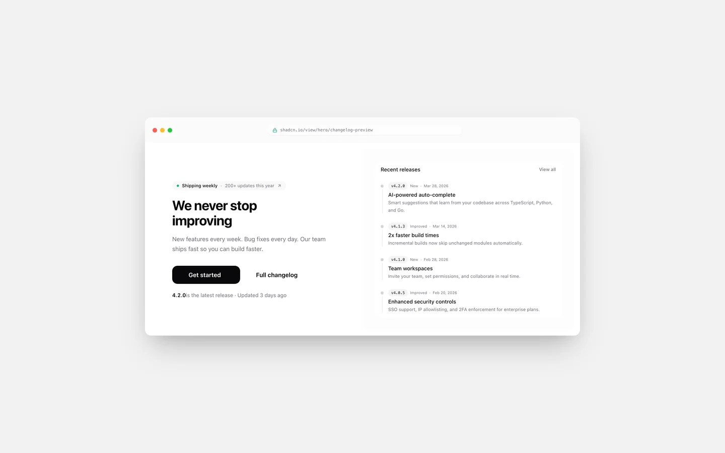 React Split Layout Changelog Preview Hero Block